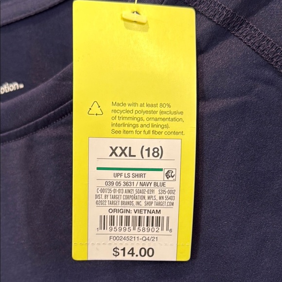 All in Motion XXL Boys 18 Navy Long Sleeve Athletic UPF Shirt - Picture 4 of 5